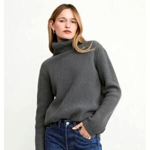 NWT! Jenni Kayne XS Oversized 100% Cashmere $695 Turtleneck Sweater Gray Storm